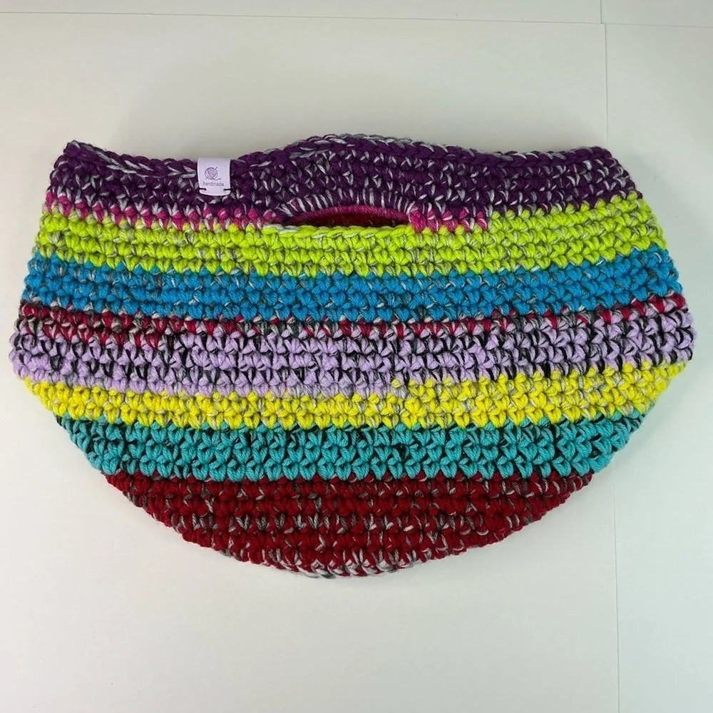 Handcrafted Multicolor Crochet Scrap Woven Tote Bag Basket Storage Handmade Knit